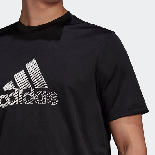 Adidas Classic Brand Logo Short - sleeve T - shirt. Cool Black with White Logo, Suitable for Sports and Leisure