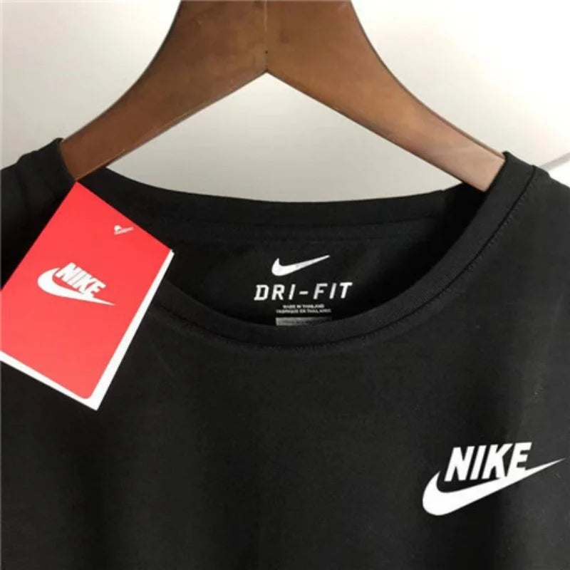 Nike Men's and Women's Exercise T-shirts, Cotton, Breathable, Loose-fit, Solid Colored, Short Sleeved Shirts, White/Black