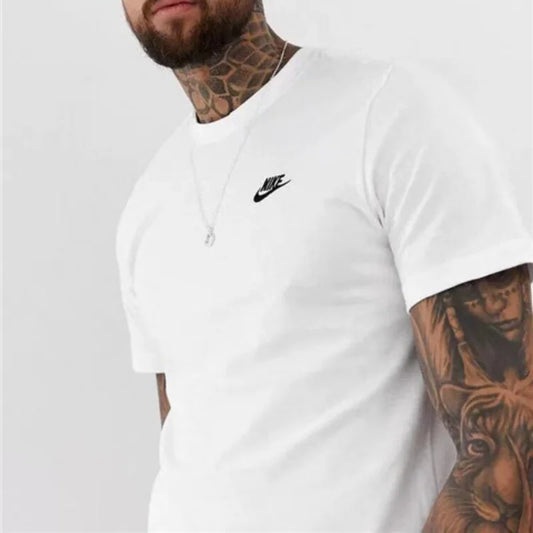 Nike Men's and Women's Exercise T-shirts, Cotton, Breathable, Loose-fit, Solid Colored, Short Sleeved Shirts, White/Black