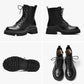 BeauToday Ankle Boots Women Winter Shoes Cow Leather Platform Boots Round Toe Zipper Thick Sole Motorcycle Bootie Coffee B04420