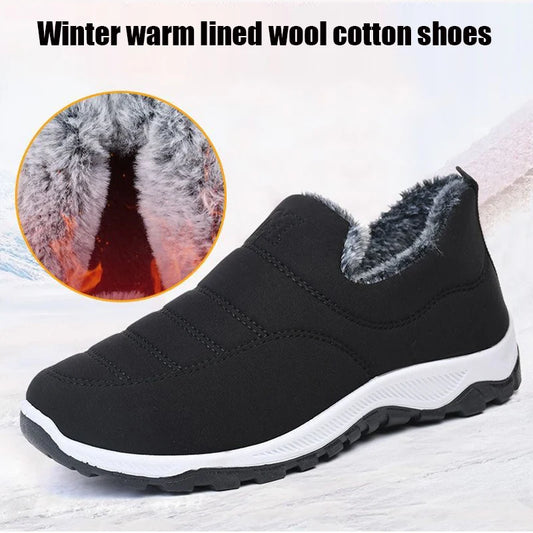 2025 Men's wool lined snow boots, winter warm and waterproof sliding boots, warm outdoor short boots