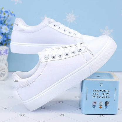 Women Sneakers 2024 Fashion Breathble Vulcanized Shoes Pu Leather Platform Shoes White Lace Up Casual Shoes Zapatos Mujer