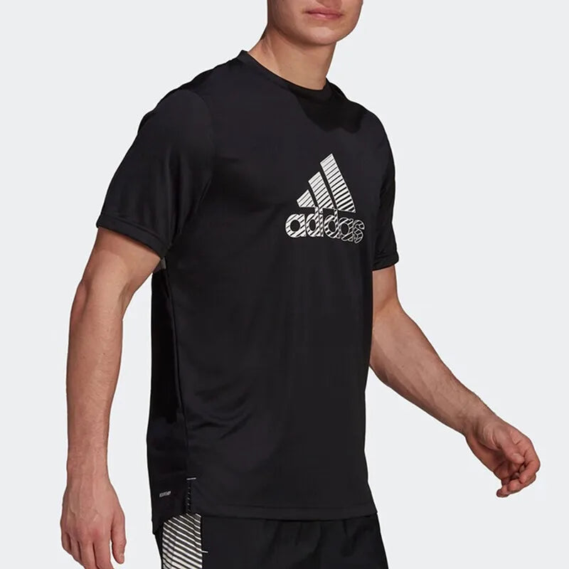 Adidas Classic Brand Logo Short - sleeve T - shirt. Cool Black with White Logo, Suitable for Sports and Leisure