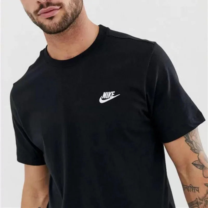 Nike Men's and Women's Exercise T-shirts, Cotton, Breathable, Loose-fit, Solid Colored, Short Sleeved Shirts, White/Black