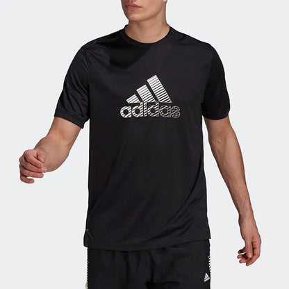 Adidas Classic Brand Logo Short - sleeve T - shirt. Cool Black with White Logo, Suitable for Sports and Leisure