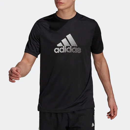 Adidas Classic Brand Logo Short - sleeve T - shirt. Cool Black with White Logo, Suitable for Sports and Leisure
